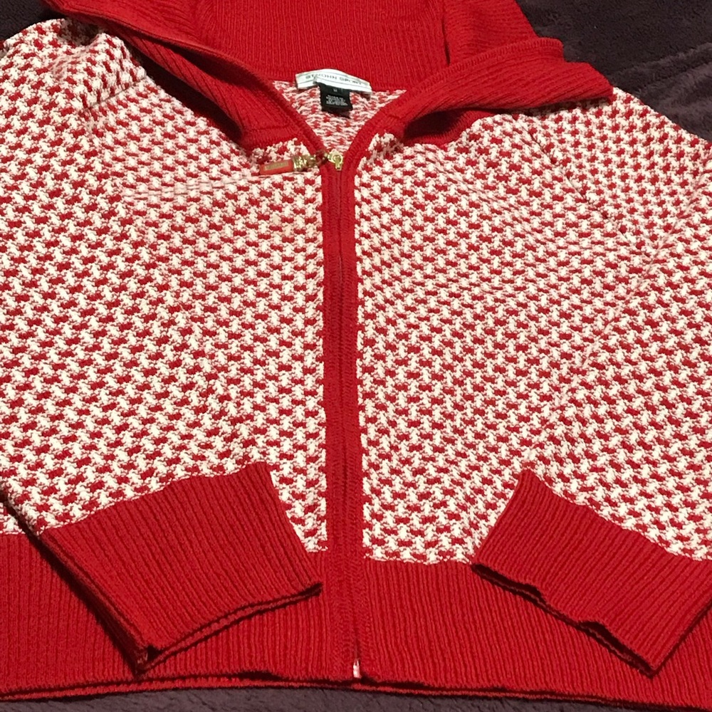 St. John Red and White Houndstooth Hoodie